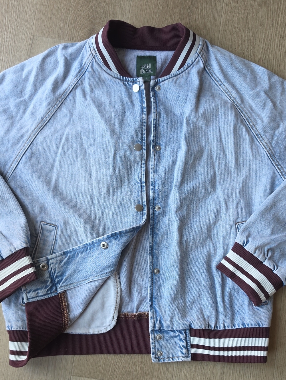 wild fable Light Wash Denim Jacket with Maroon Trim